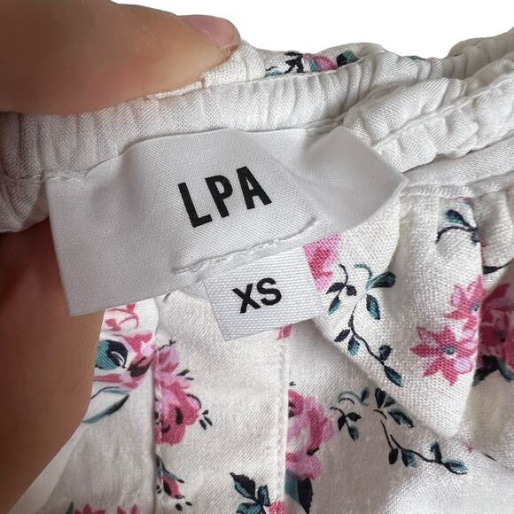 LPA White Floral Print Ruffled Off the Shoulder Linen Smocked Top Size XS - Picture 9 of 12